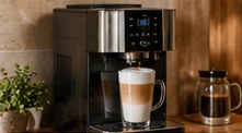 Ilustración editorial de una cafetera de preparación automática